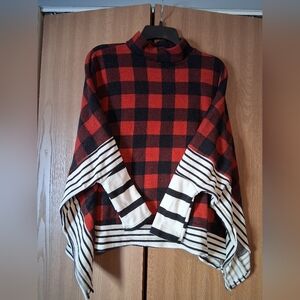 Red and Black Plaid Poncho Sweater